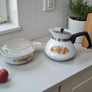 Vintage Corning Ware Spice of Life Set 1970s Coffee Pot & Covered Casserole Dish